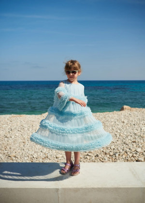 Long Sleeves Tulle Ruffles Twirl Flower Girl Dress